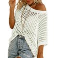 Dokotoo Womens Summer Scoop Neck ShortSleeve Sweater Casual Crochet Hollow OutKnit Tops Pullover Shirts Beach Coverup