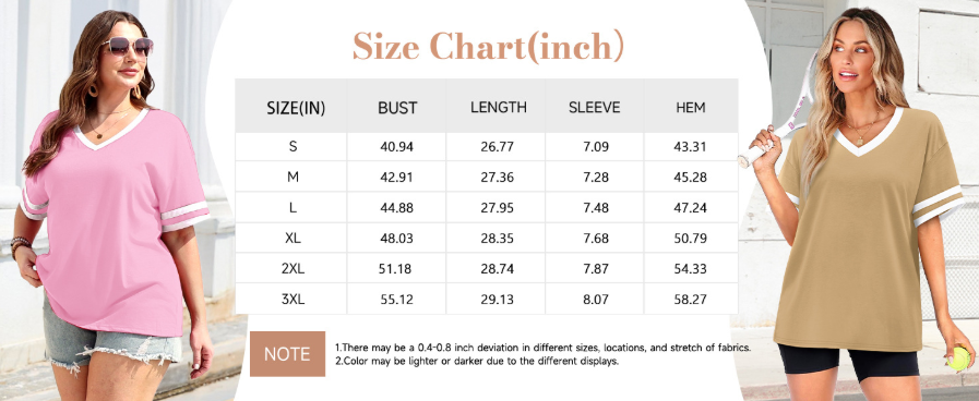 WIHOLL Women's Loose Short-Sleeve V-Neck Color Block T-Shirt, $29, Buy One Get One Free for a Limited Time, 2026 Summer New Arrival, Sizes S-3XL