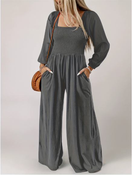 Dokotoo Women's Casual Loose OverallsJumpsuits One Piece Long Sleeve Wide LegLong Pant Rompers With Pockets