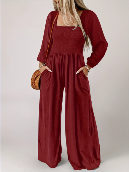 Dokotoo Women's Casual Loose OverallsJumpsuits One Piece Long Sleeve Wide LegLong Pant Rompers With Pockets