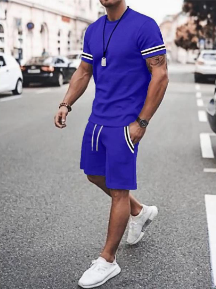 Men's color-trimmed T-shirt and drawstring waist shorts set