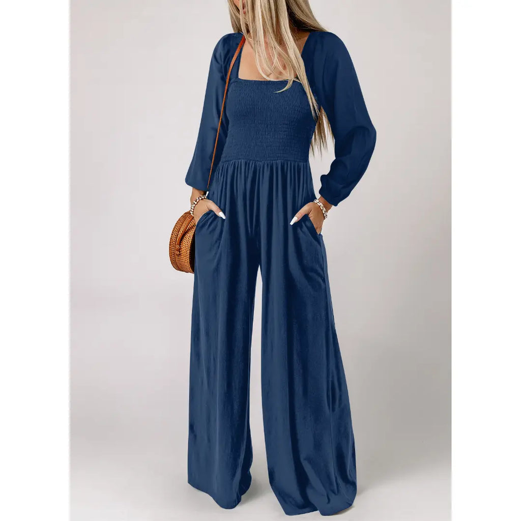 Dokotoo Women's Casual Loose OverallsJumpsuits One Piece Long Sleeve Wide LegLong Pant Rompers With Pockets