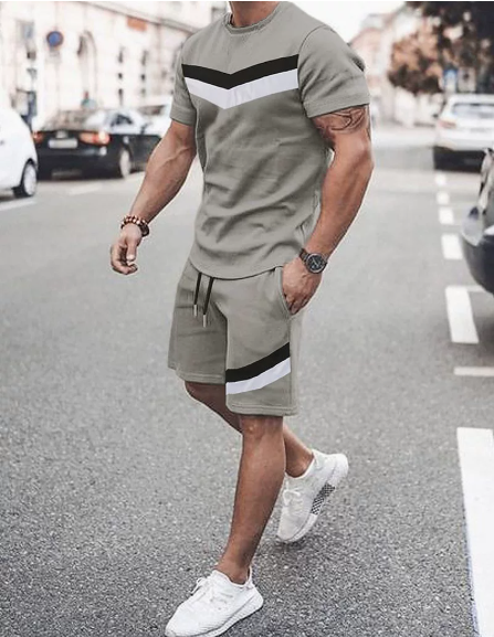 Men's color-trimmed T-shirt and drawstring waist shorts set