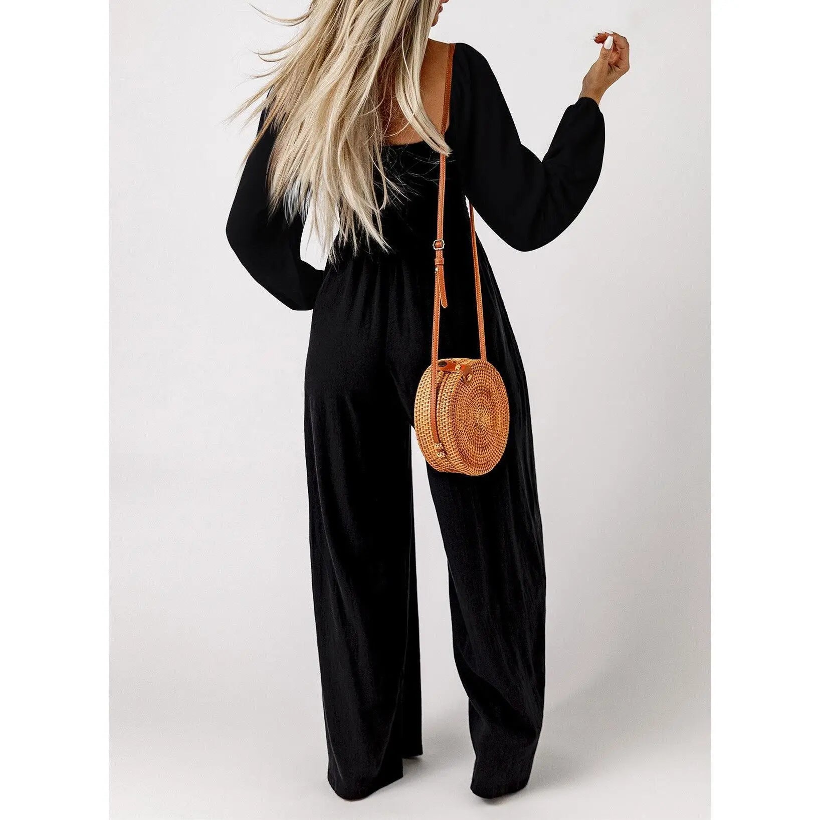 Dokotoo Women's Casual Loose OverallsJumpsuits One Piece Long Sleeve Wide LegLong Pant Rompers With Pockets