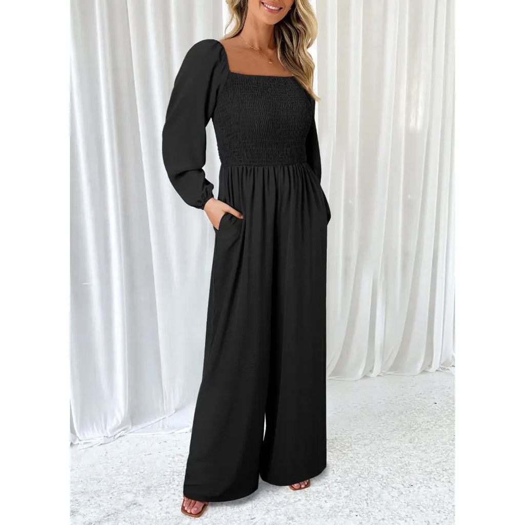 Dokotoo Women's Casual Loose OverallsJumpsuits One Piece Long Sleeve Wide LegLong Pant Rompers With Pockets